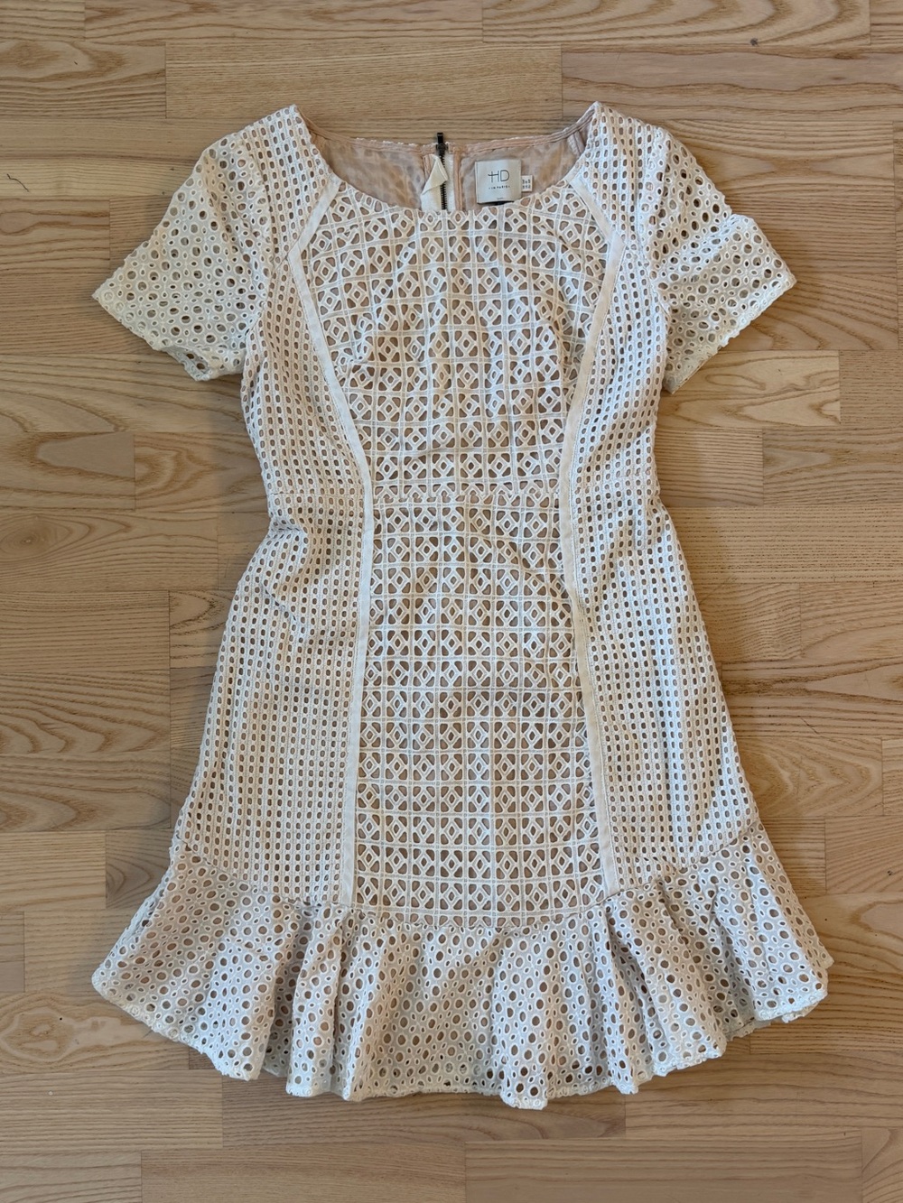 Anthropologie HD in Paris White Eyelet Fit-and-Flare Mini Dress